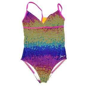 Rainbow Polka Dot Racerback Swimsuit One-piece by Speedo Girls Size 14